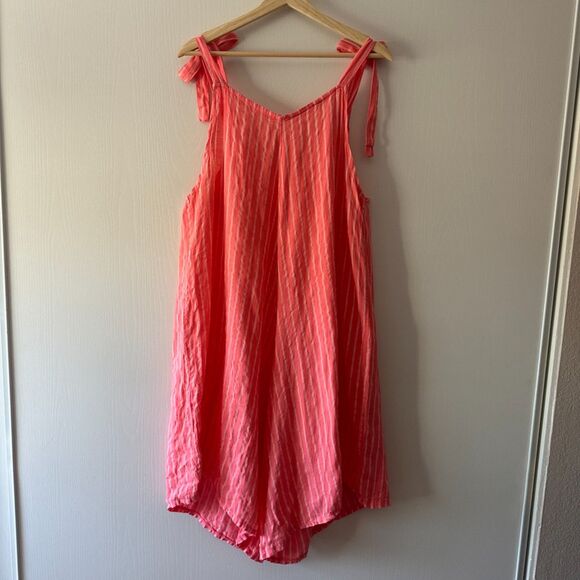 Made in Italy Linen Striped Romper Jumpsuit Coral Pink Tie Strap Boho Resort M/L - Picture 6 of 8